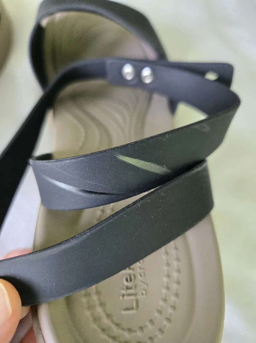CROCS Brooklyn Ankle Strap Wedge, Black & Tan Wedge Sandals with Ankle Strap - Picture 13 of 16